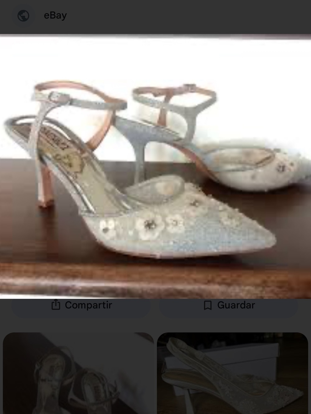 Badgley Mischka Silver Floral Sequin Pointed Slingback Heels